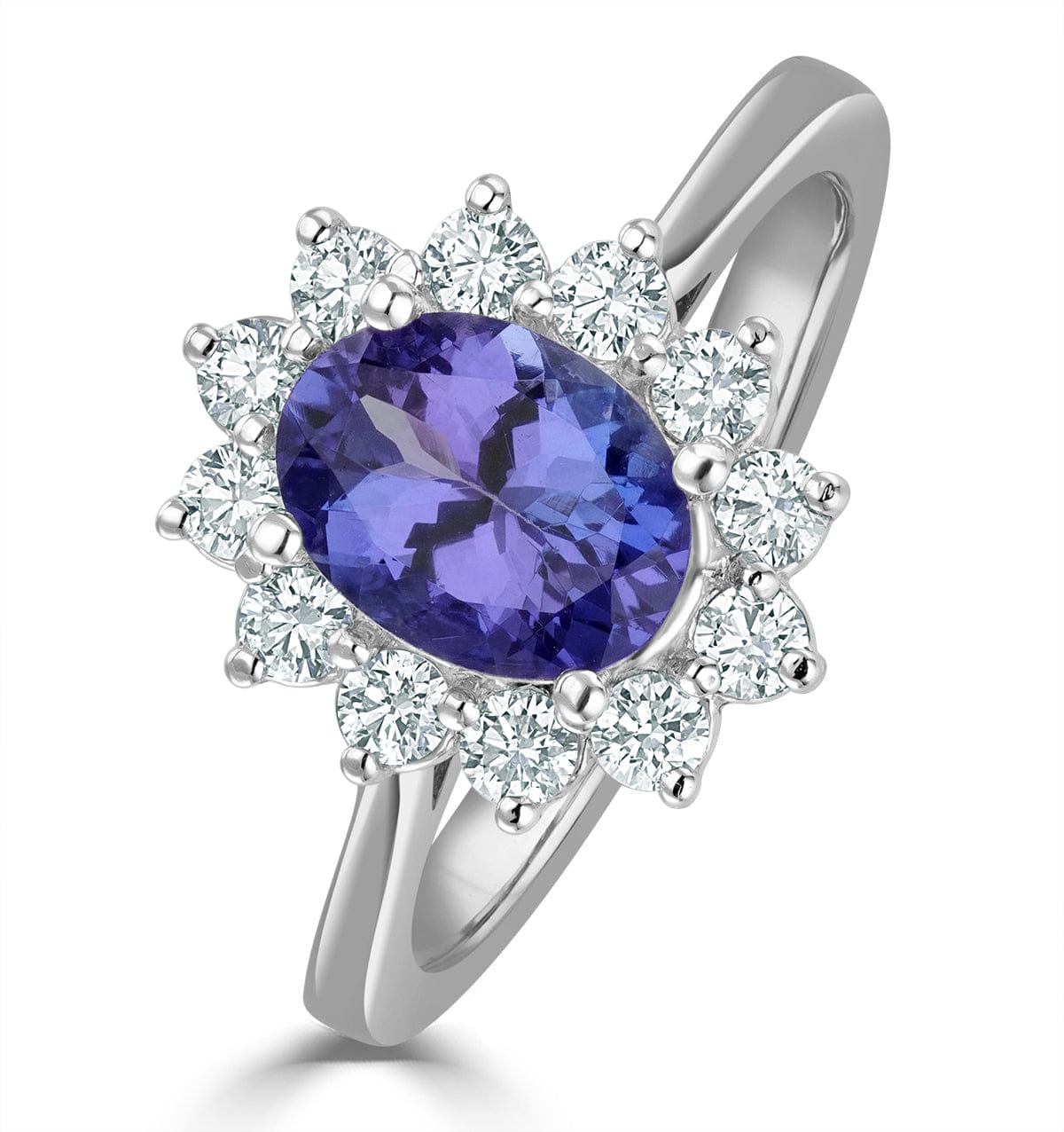 Diamond Tanzanite 8 x 6 mm And 0.50ct Diamond 18K White Gold Ring