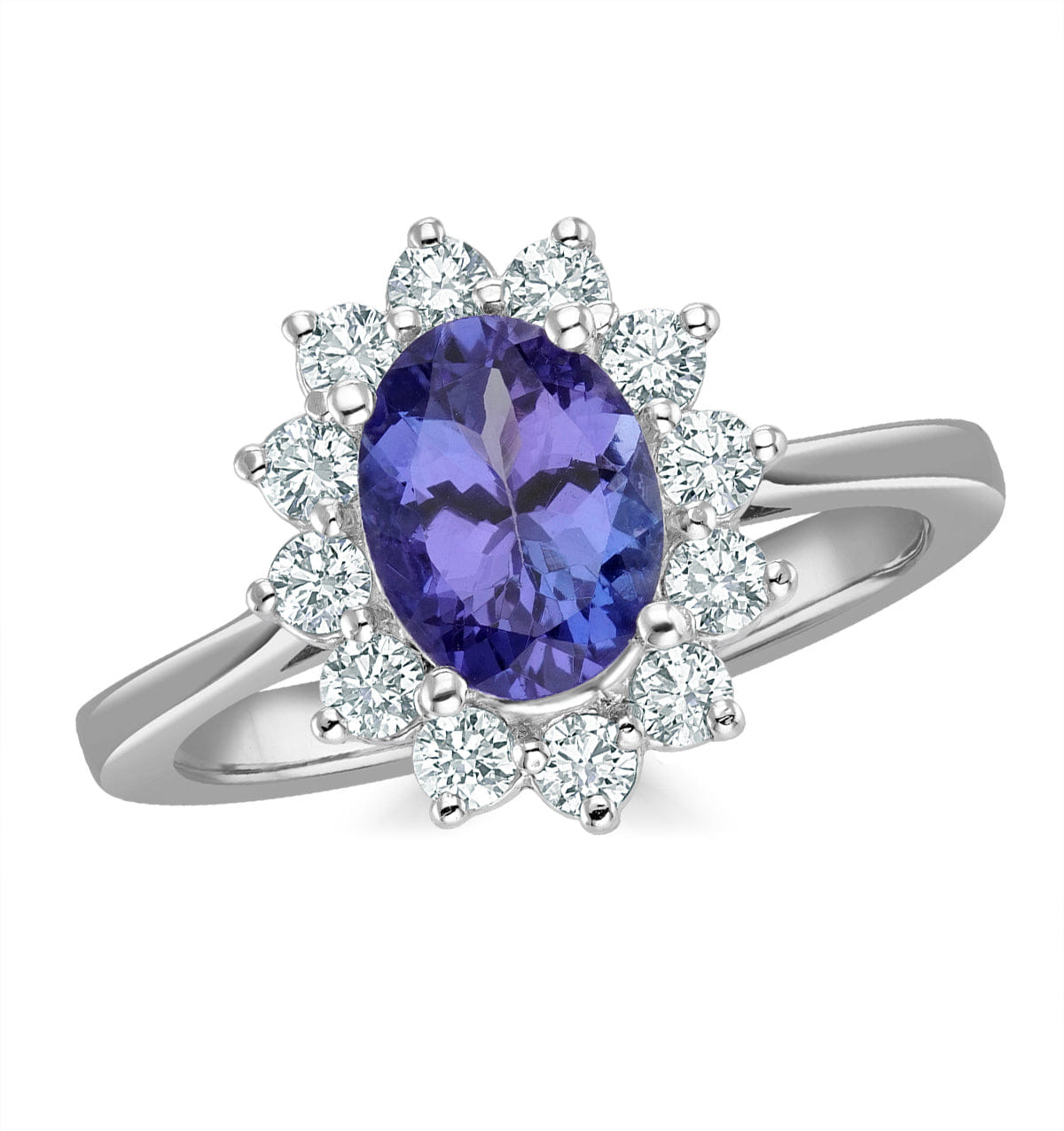 Diamond Tanzanite 8 x 6 mm And 0.50ct Diamond 18K White Gold Ring