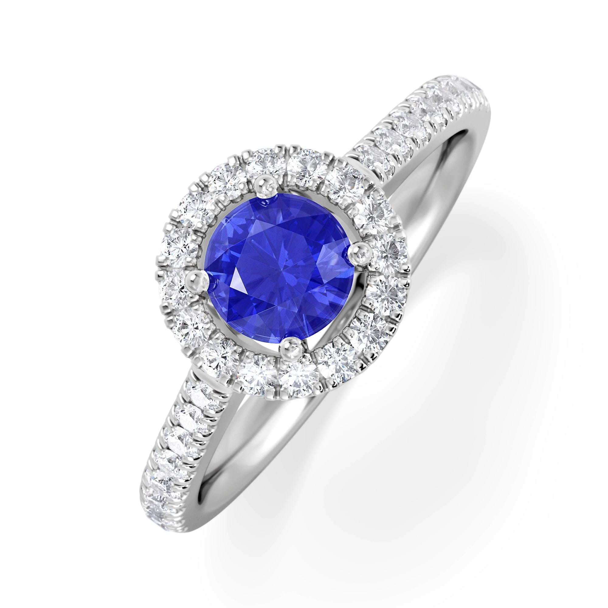 Diamond Halo Tanzanite 8.7 mm And 0.36ct Diamond 18K White Gold Ring