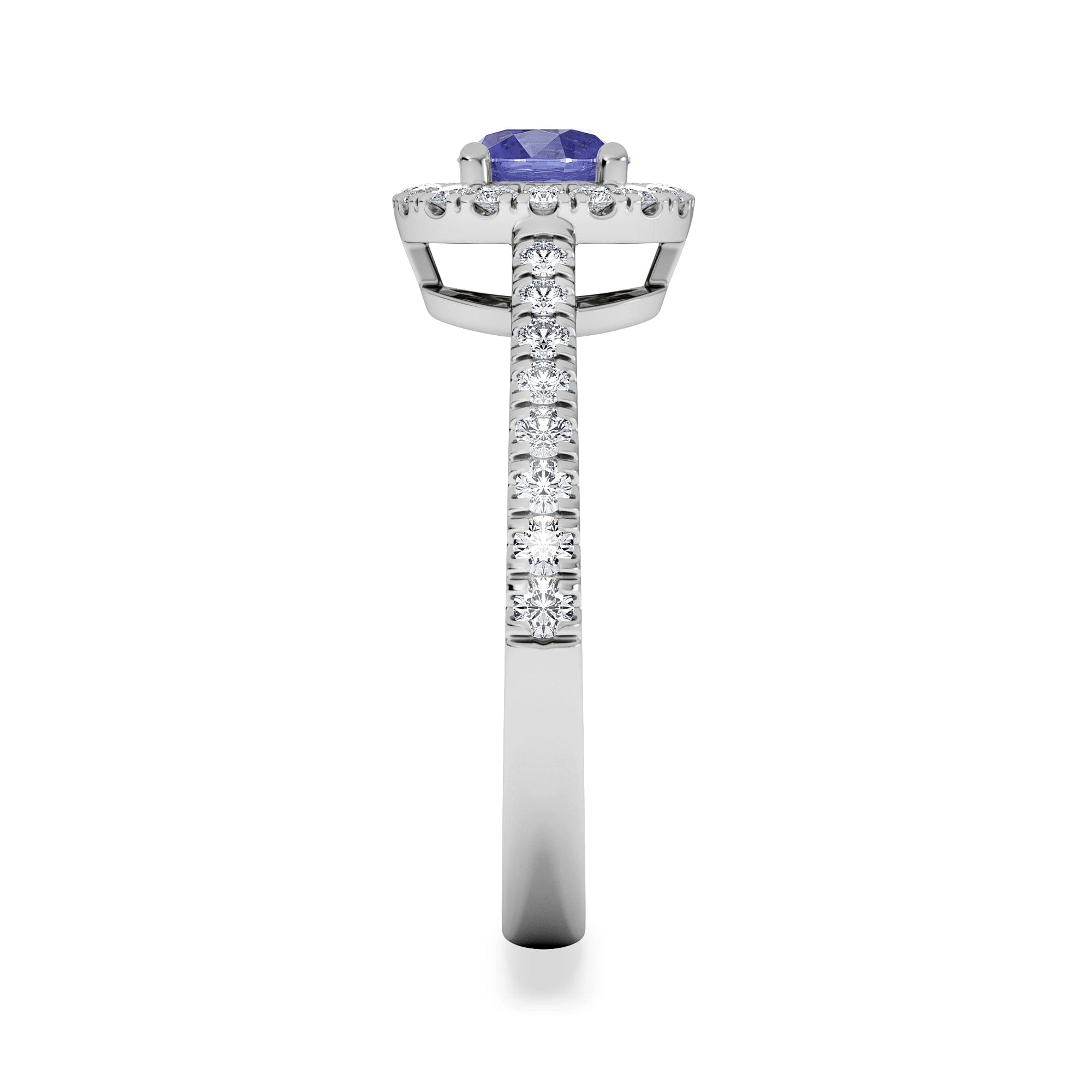 Diamond Halo Tanzanite 8.7 mm And 0.36ct Diamond 18K White Gold Ring
