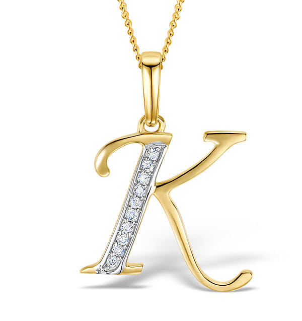 Diamond 9K Gold Diamond Initial K Necklace 0.05ct