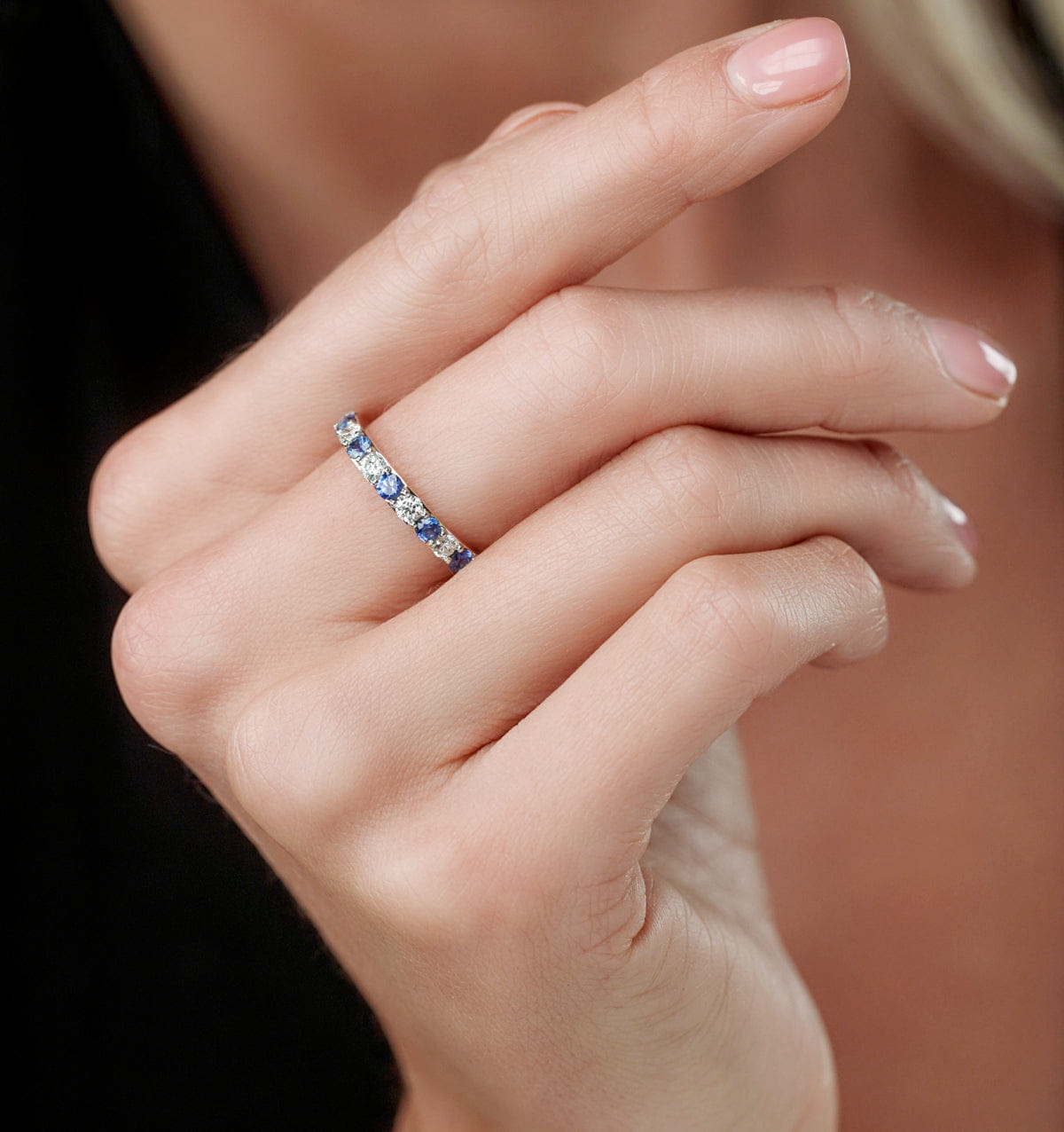 Diamond Sapphire and 0.50ct Diamond Asteria Eternity Ring in 18K Gold