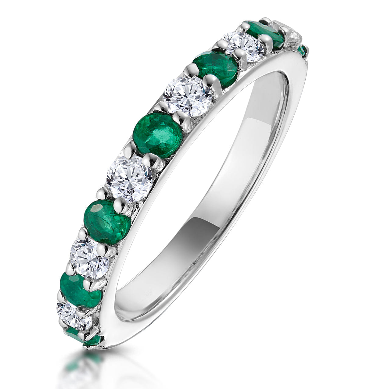 Diamond Emerald and 0.50ct Diamond Asteria Eternity Ring 18K White Gold