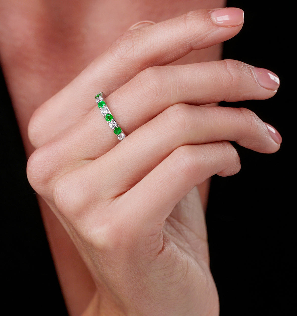 Diamond Emerald and 0.50ct Diamond Asteria Eternity Ring 18K White Gold