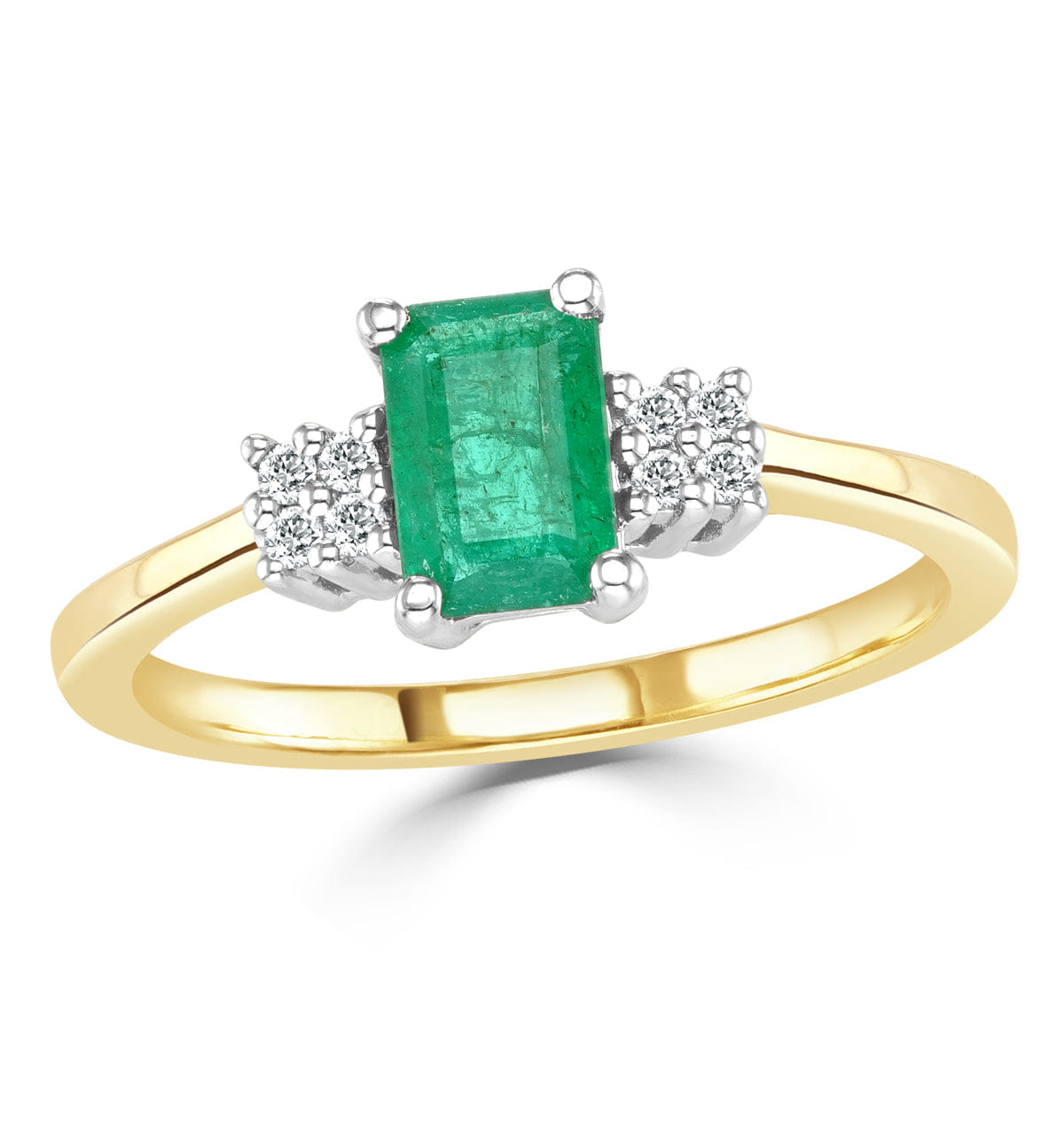 Diamond Emerald 6 x 4 mm And Diamond 18K Gold Ring