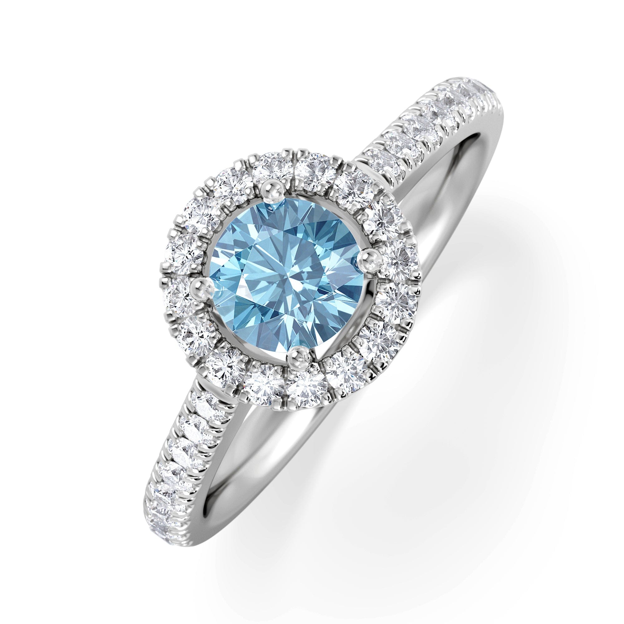 Diamond Halo Aquamarine 0.50CT And Diamond 18K White Gold Ring