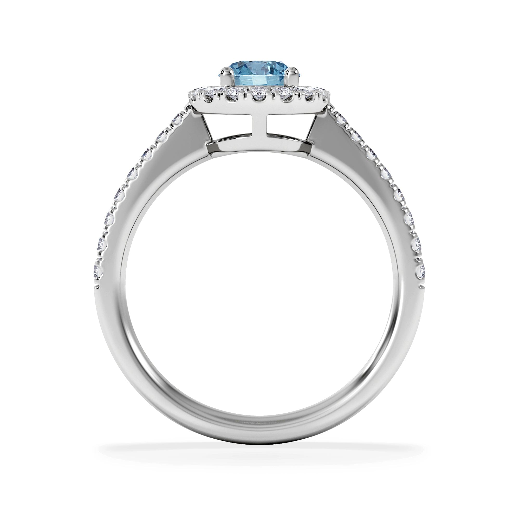 Diamond Halo Aquamarine 0.50CT And Diamond 18K White Gold Ring