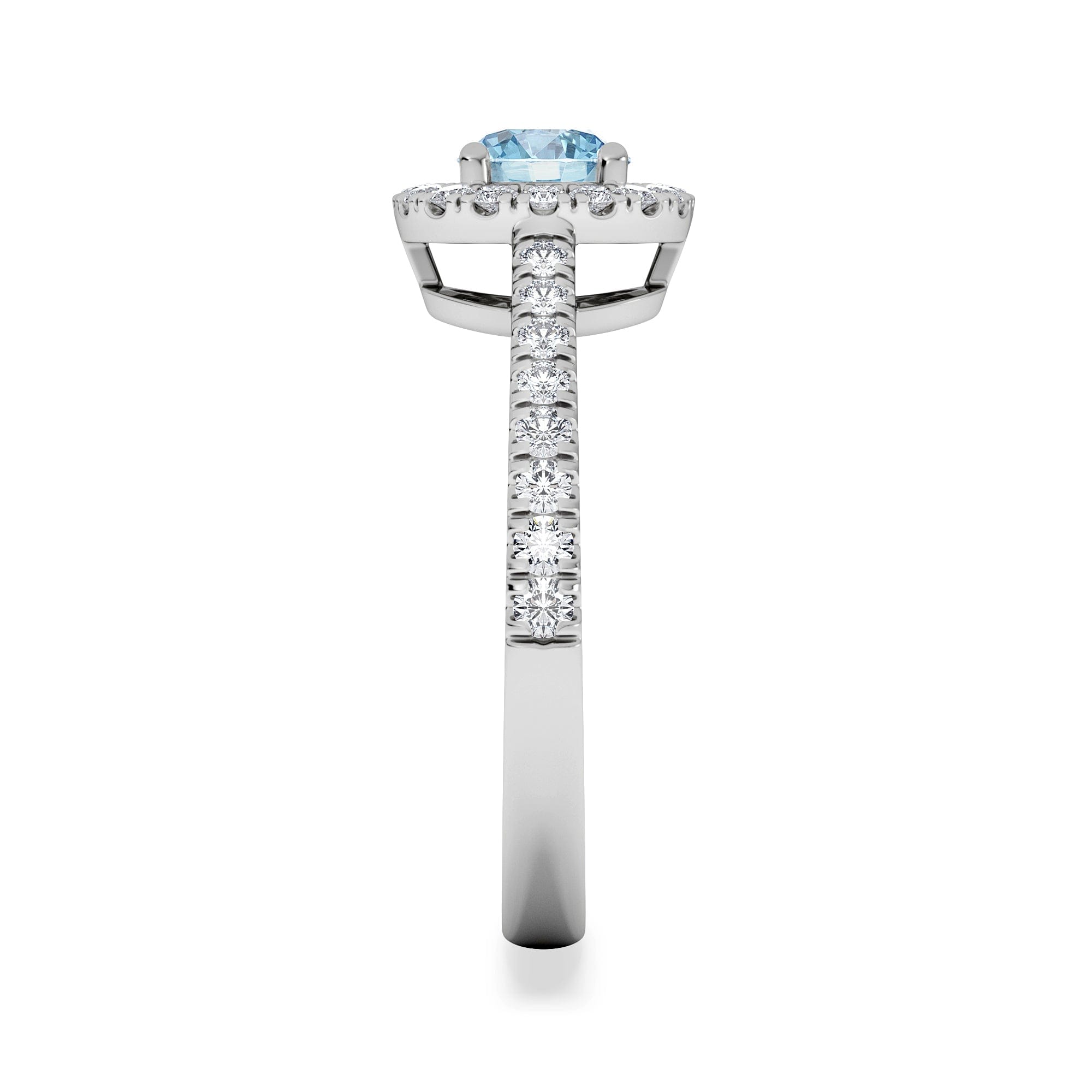 Diamond Halo Aquamarine 0.50CT And Diamond 18K White Gold Ring