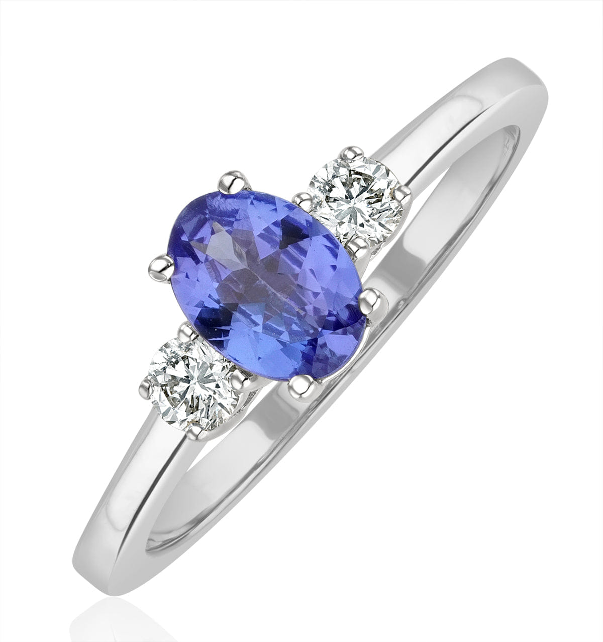 Diamond Tanzanite 7 x 5 mm And Diamond 18K White Gold Ring N4317Y