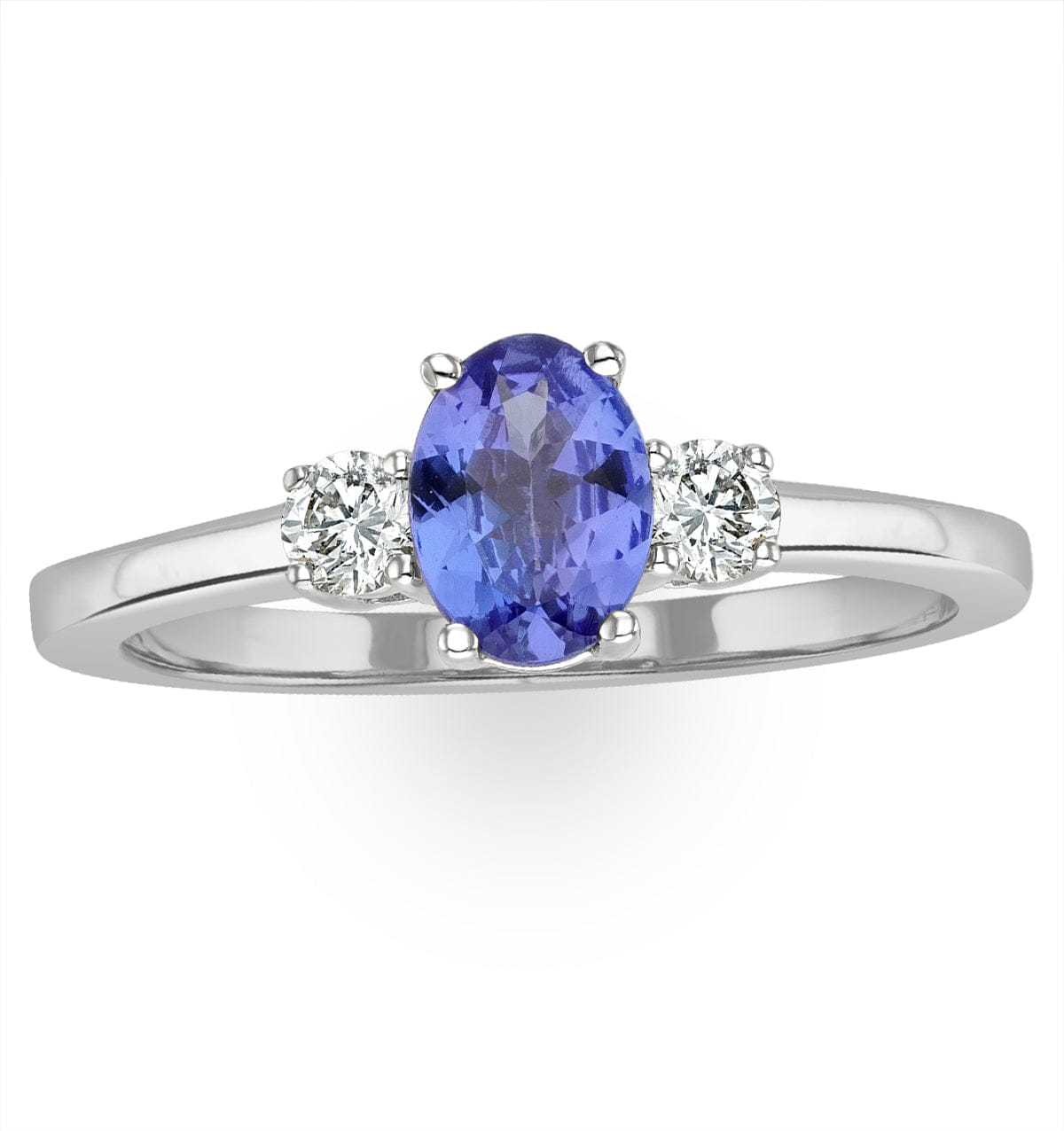 Diamond Tanzanite 7 x 5 mm And Diamond 18K White Gold Ring N4317Y