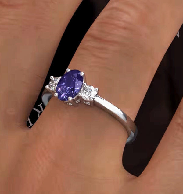 Diamond Tanzanite 7 x 5 mm And Diamond 18K White Gold Ring N4317Y