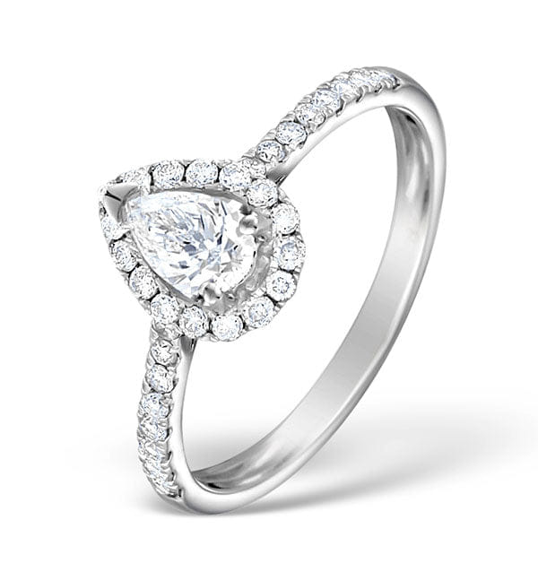 Diamond Halo Engagement Ring Ella 0.81ct VS Pear Shape Diamond 18K White Gold