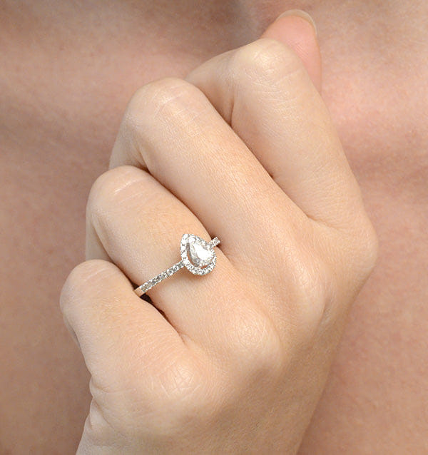 Diamond Halo Engagement Ring Ella 0.81ct VS Pear Shape Diamond 18K White Gold
