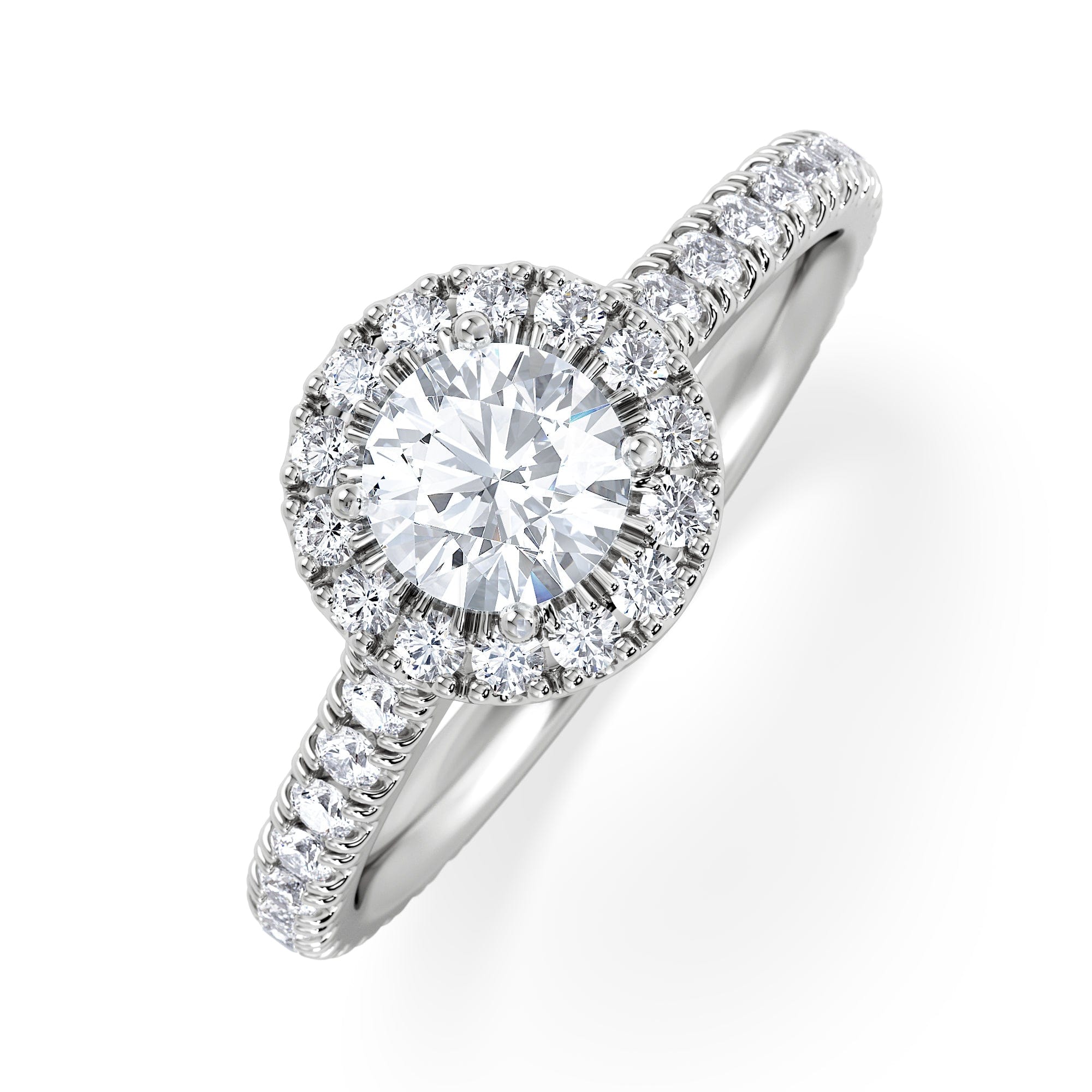 Diamond Reina Lab Diamond Halo Engagement Ring in 18K White Gold 1.10ct F/VS1