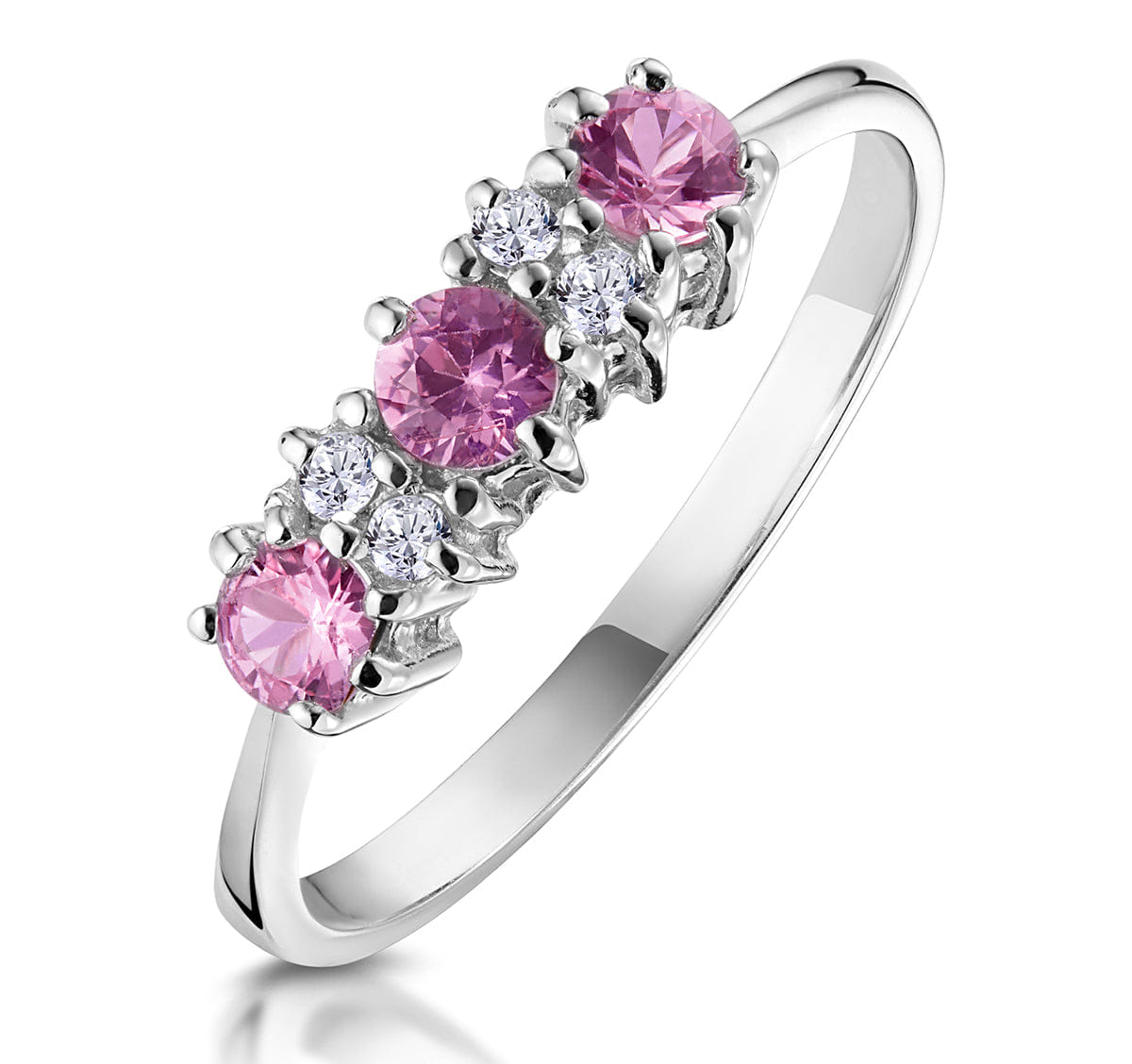 Diamond Pink Sapphire and 0.06ct Diamond Ring 9K White Gold
