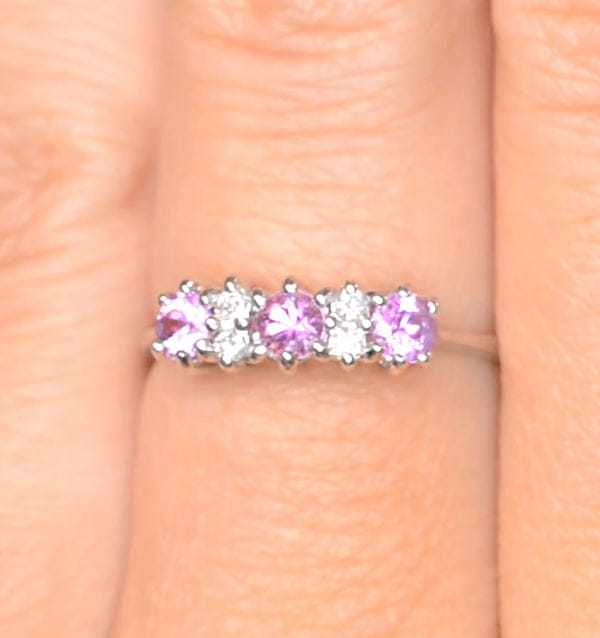 Diamond Pink Sapphire and 0.06ct Diamond Ring 9K White Gold