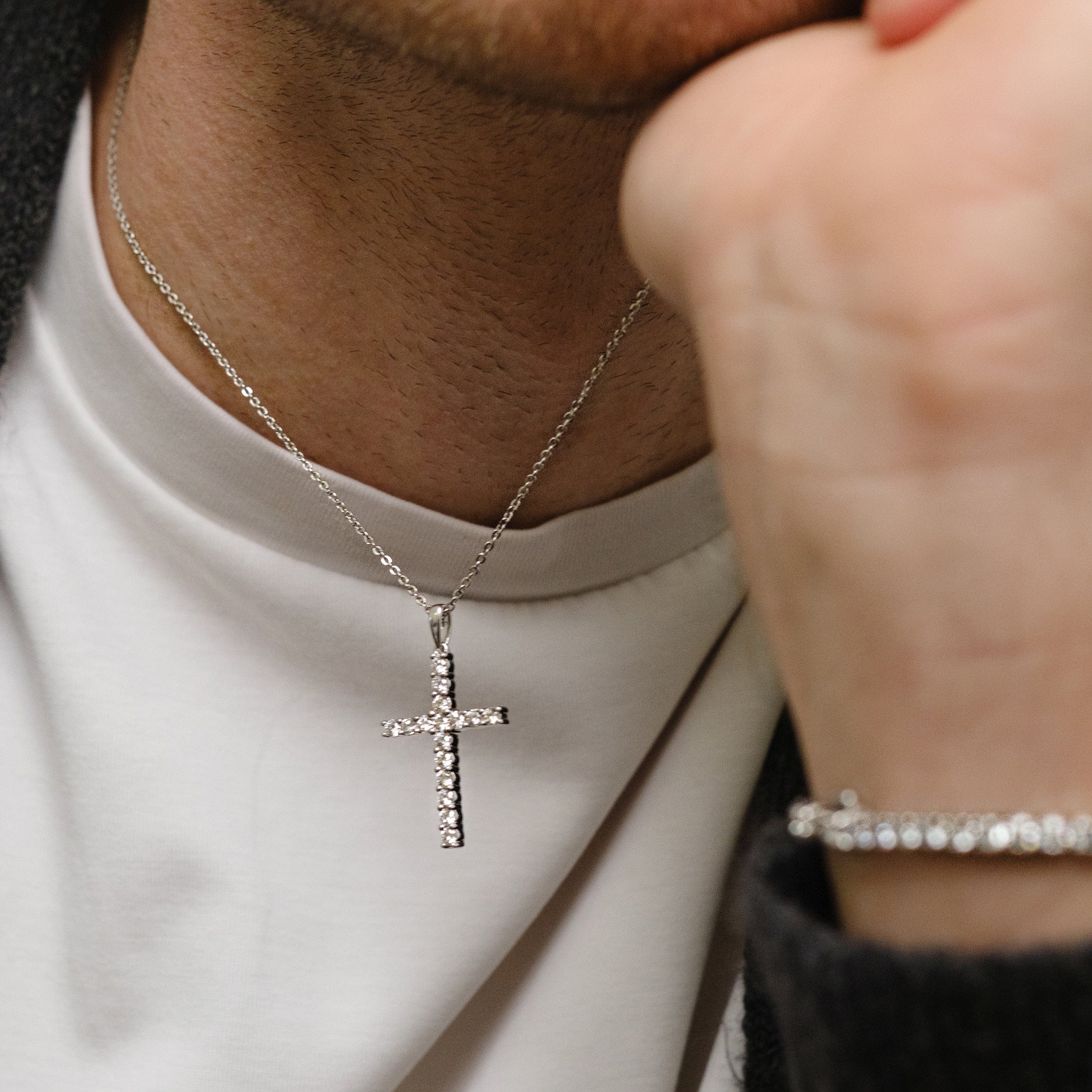 Diamond Lab Diamond Cross Necklace Pendant 0.22ct set in 925 Silver