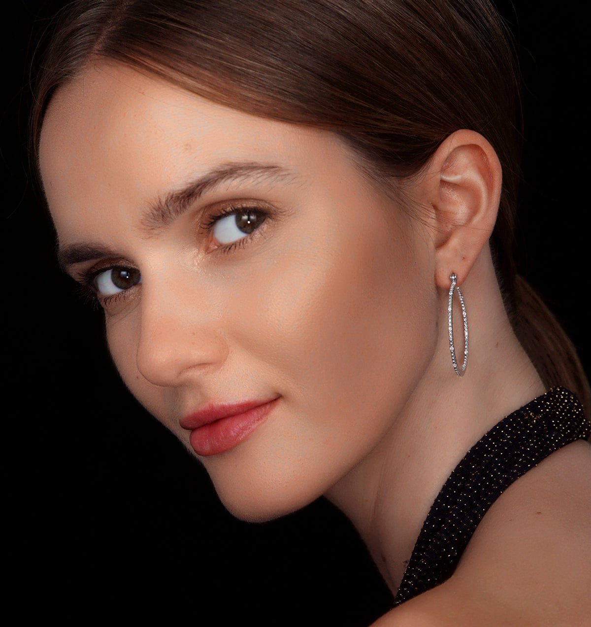 Diamond 0.25ct Lab Diamond Hoops Earrings 35 mm Set in 925 Silver
