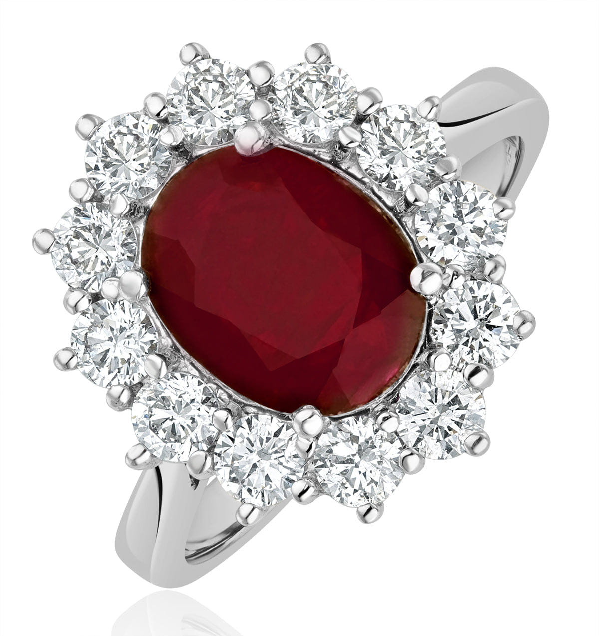 Diamond Ruby 2.40ct And Lab Diamond 1.00ct Cluster Ring Set in Platinum