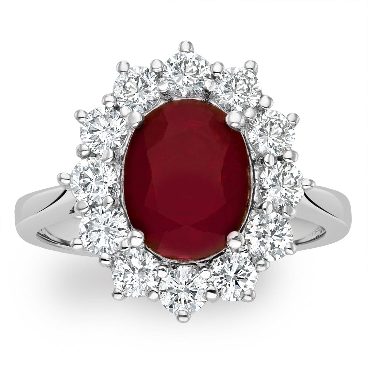 Diamond Ruby 2.40ct And Lab Diamond 1.00ct Cluster Ring Set in Platinum