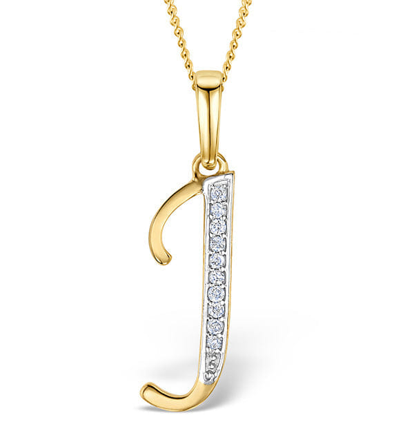Diamond 9K Gold Diamond Initial J Necklace 0.05ct