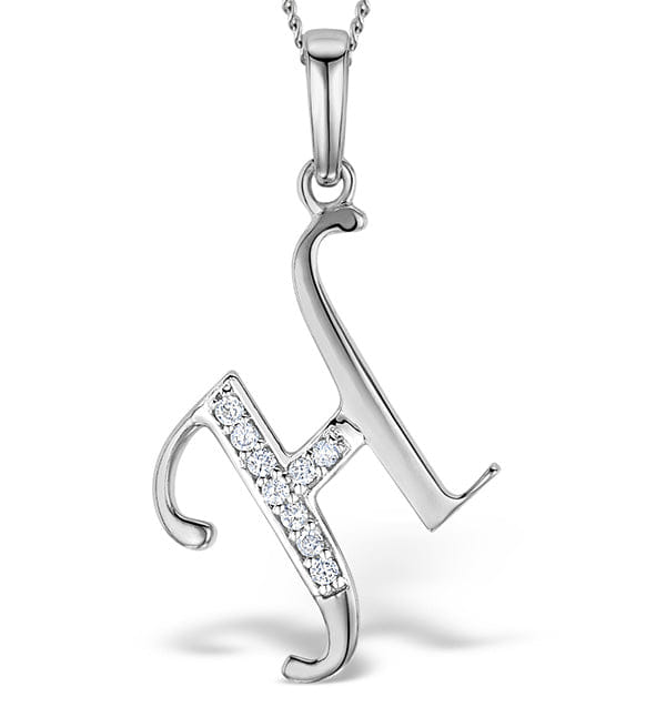 Diamond 9K White Gold Diamond Initial H Necklace 0.05ct
