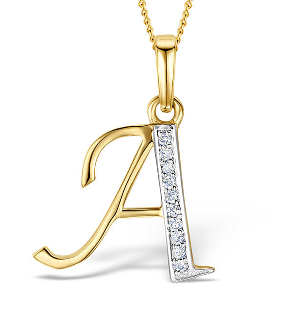 Diamond 9K Gold Diamond Initial A Necklace 0.05ct