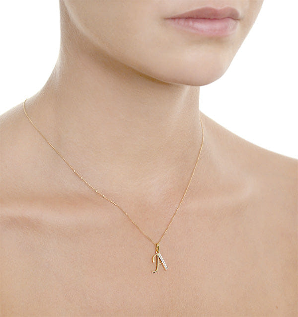 Diamond 9K Gold Diamond Initial A Necklace 0.05ct