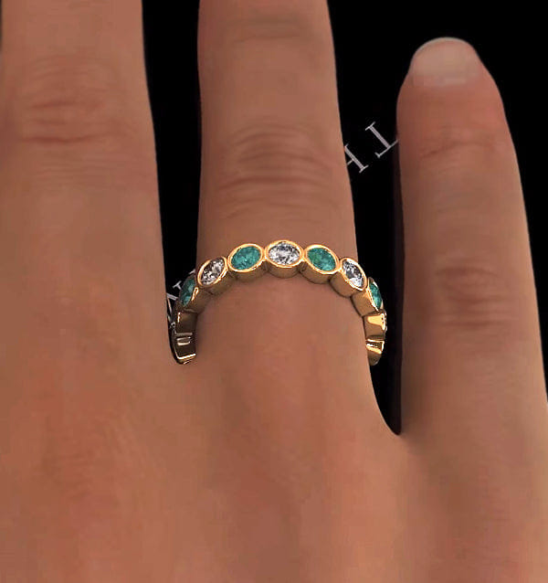 Diamond Emily 18K Gold Emerald 0.70ct and H/SI 1CT Diamond Eternity Ring