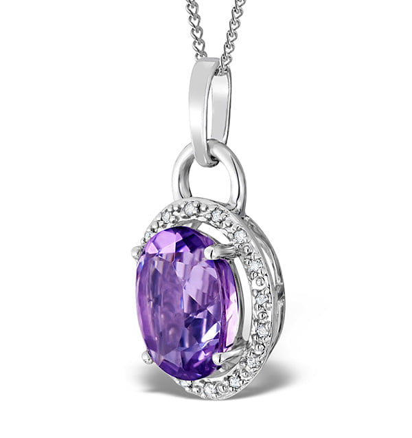 Diamond Amethyst 2.34CT And Diamond 9K White Gold Pendant Necklace