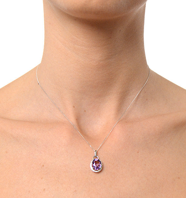 Diamond Amethyst 2.34CT And Diamond 9K White Gold Pendant Necklace