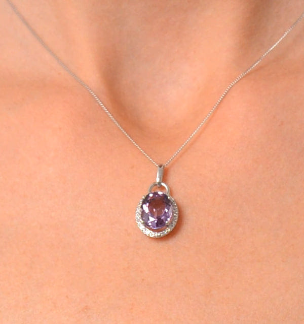 Diamond Amethyst 2.34CT And Diamond 9K White Gold Pendant Necklace