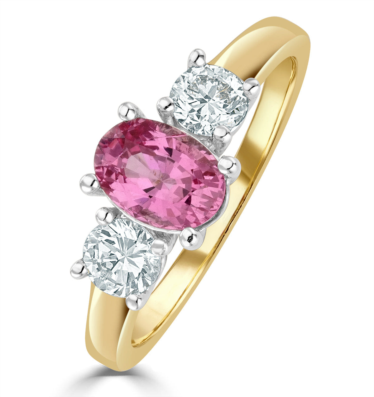 Diamond 18K Gold 0.50ct H/Si Diamond and 1.00ct Pink Sapphire Ring