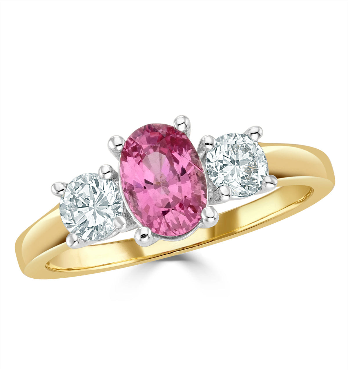 Diamond 18K Gold 0.50ct H/Si Diamond and 1.00ct Pink Sapphire Ring