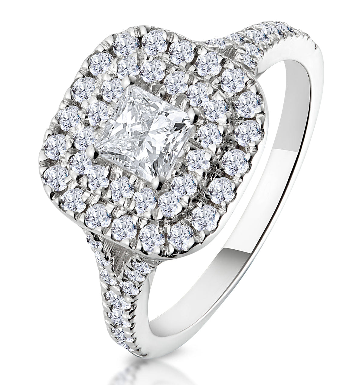 Diamond Cleopatra Diamond Halo Engagement Ring 18K White Gold 1.20ct G/VS1