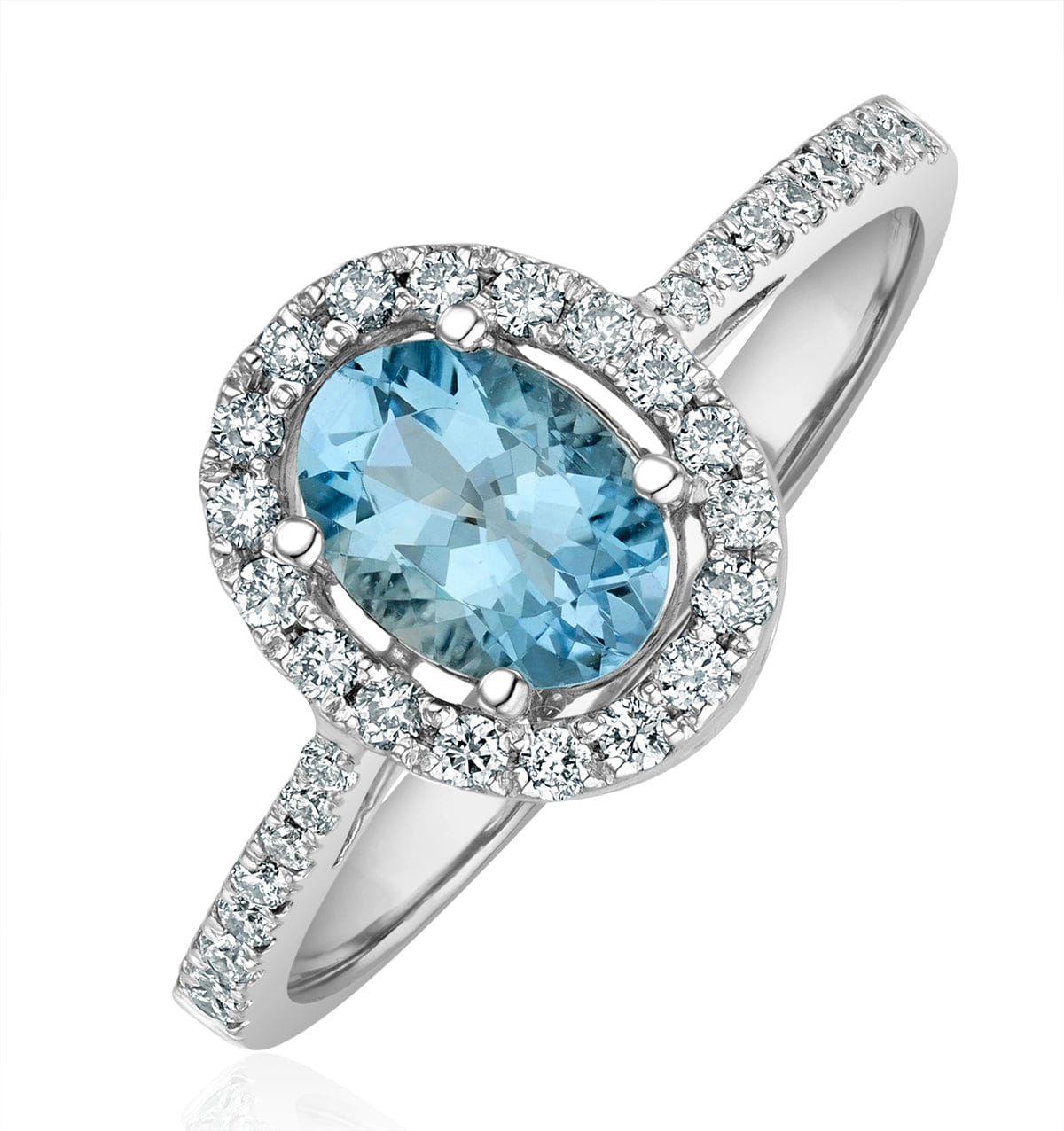 Diamond Aquamarine 0.70CT And Diamond 18K White Gold Ring