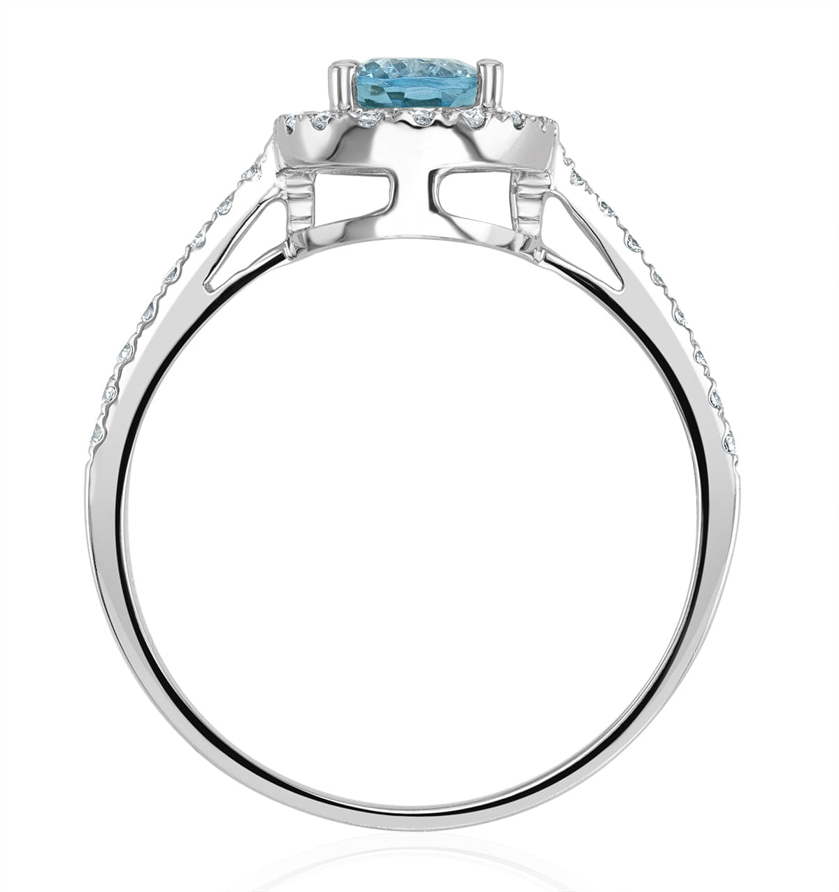 Diamond Aquamarine 0.70CT And Diamond 18K White Gold Ring