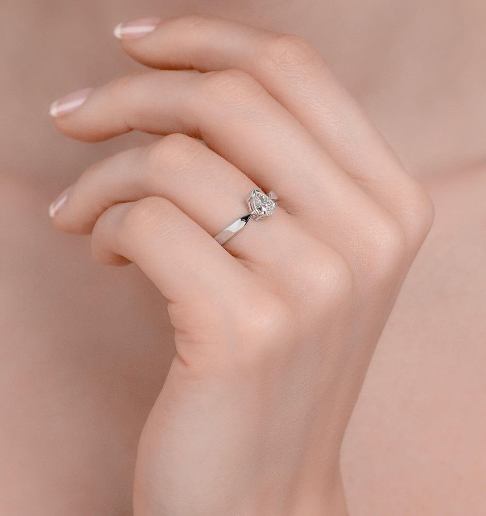 Diamond Certified Pear Shaped Platinum Diamond Engagement Ring 0.50CT - H/Si