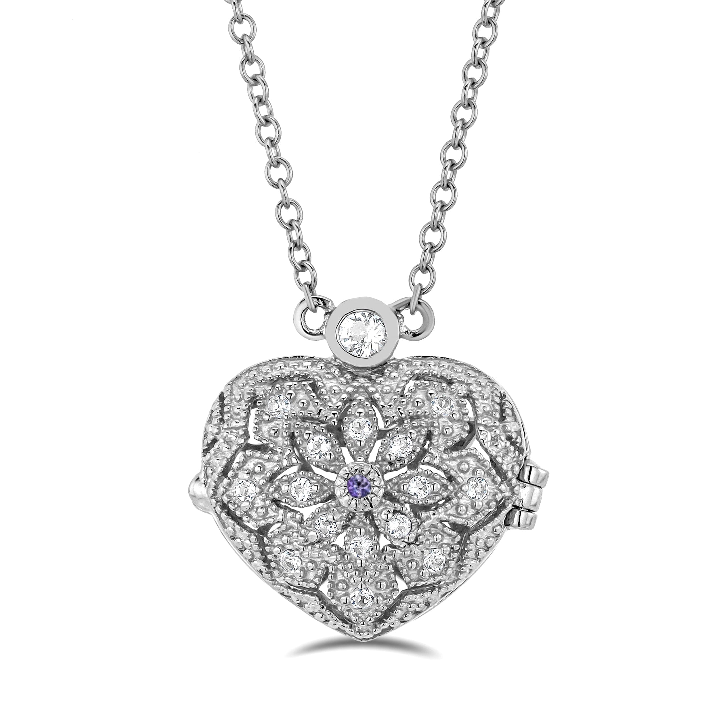 WHITE* Tanzanite December Birthstone Locket Necklace White Topaz in Silver