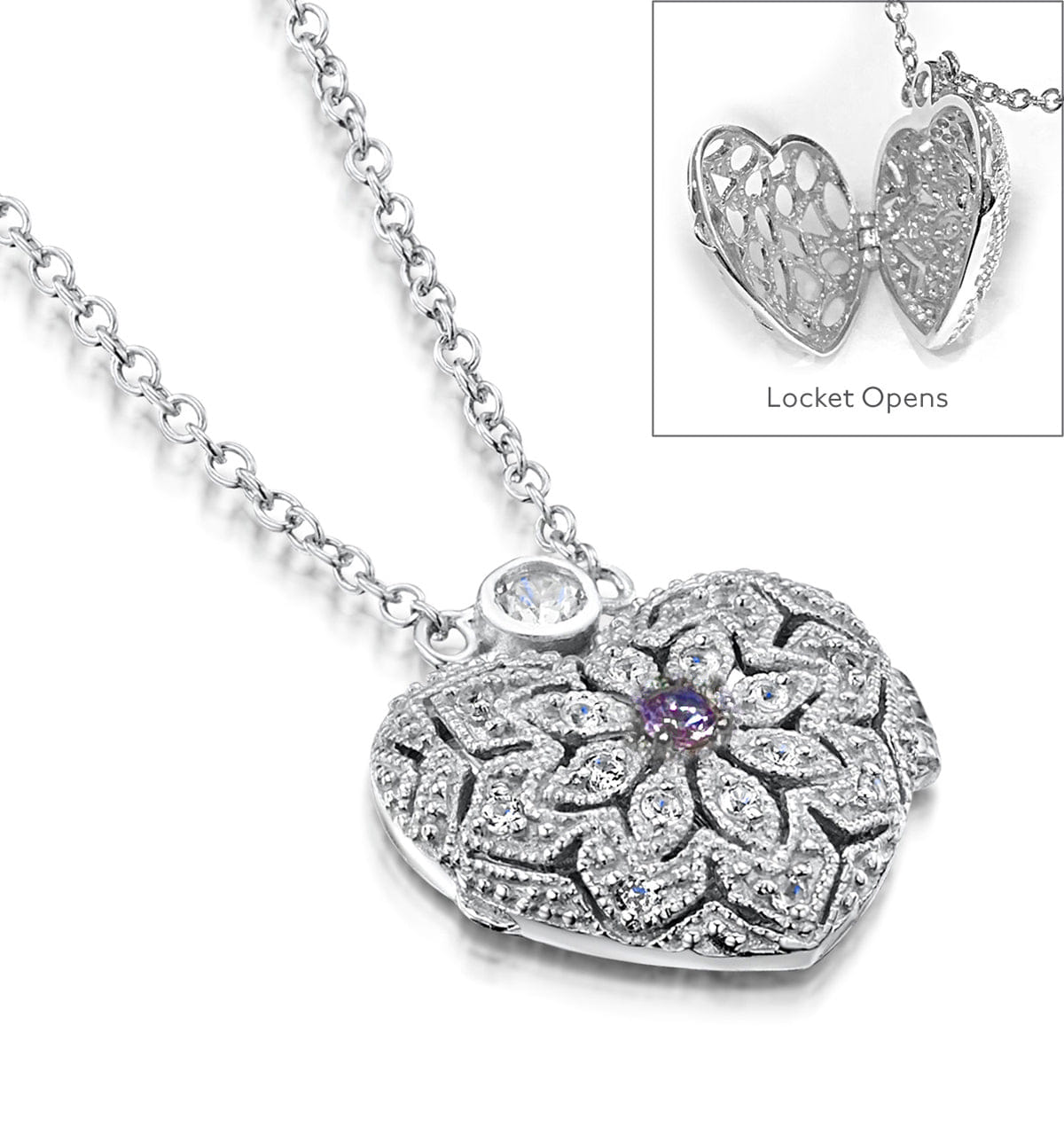 WHITE* Tanzanite December Birthstone Locket Necklace White Topaz in Silver