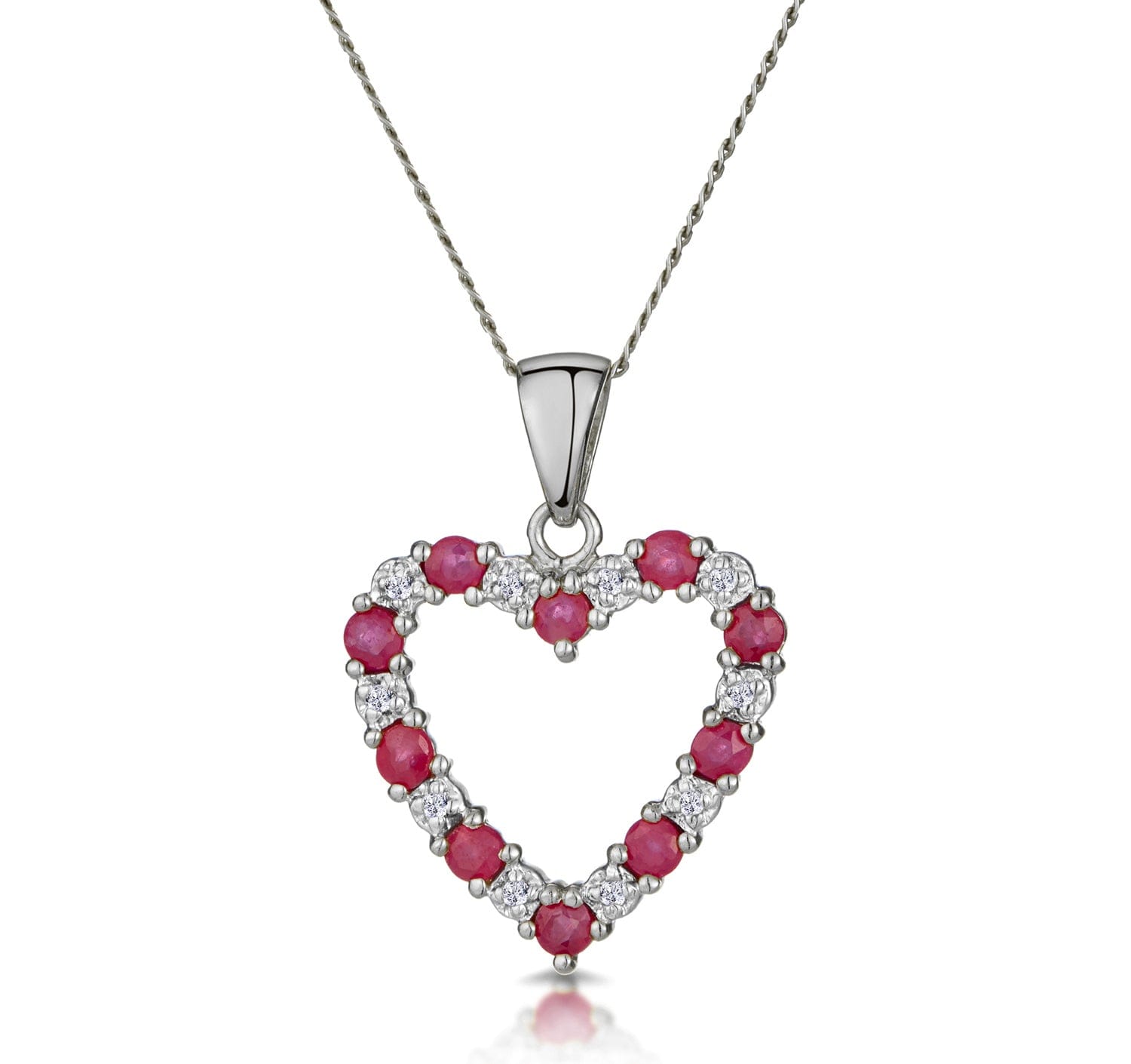 Diamond Ruby 0.68CT And Diamond 9K White Gold Heart Pendant Necklace