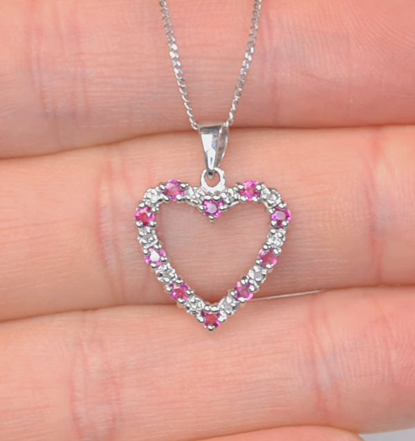 Diamond Ruby 0.68CT And Diamond 9K White Gold Heart Pendant Necklace