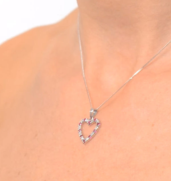 Diamond Ruby 0.68CT And Diamond 9K White Gold Heart Pendant Necklace