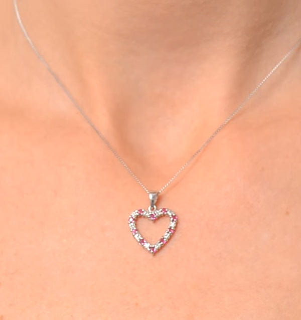 Diamond Ruby 0.68CT And Diamond 9K White Gold Heart Pendant Necklace