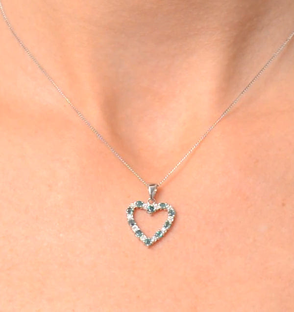 Diamond Emerald 0.54CT And Diamond 9K White Gold Heart Pendant Necklace