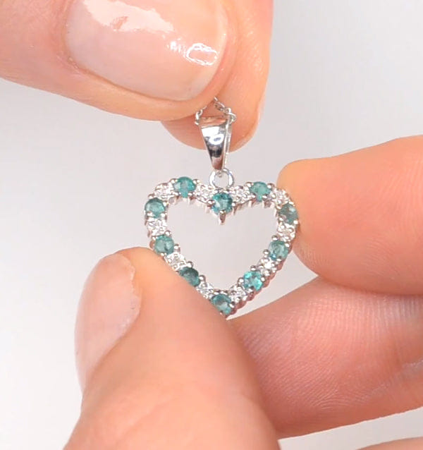 Diamond Emerald 0.54CT And Diamond 9K White Gold Heart Pendant Necklace