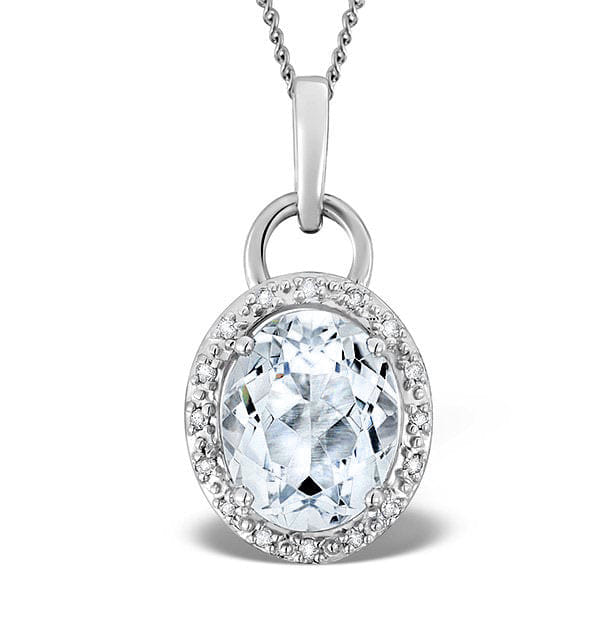 Diamond Aquamarine 2.69ct And Diamond 9K White Gold Pendant Necklace