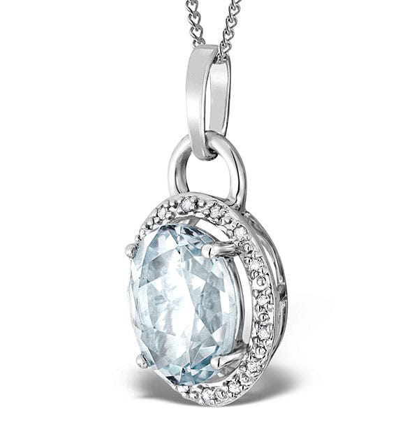 Diamond Aquamarine 2.69ct And Diamond 9K White Gold Pendant Necklace