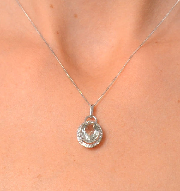 Diamond Aquamarine 2.69ct And Diamond 9K White Gold Pendant Necklace