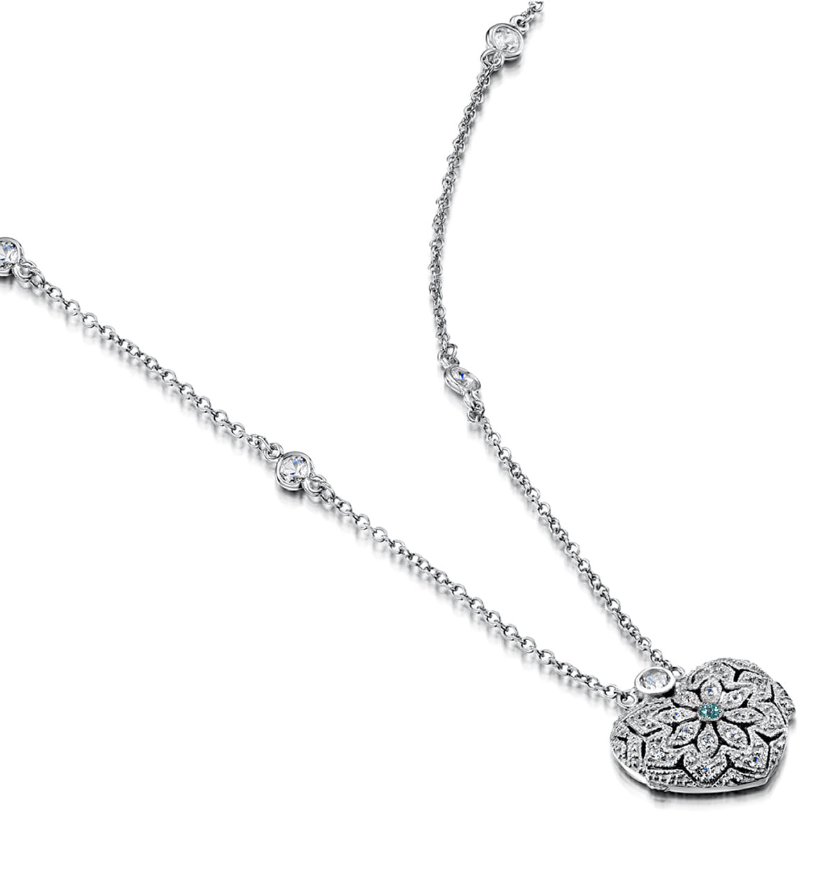 WHITE* Blue and White Topaz November Birthstone Locket Necklace in Silver